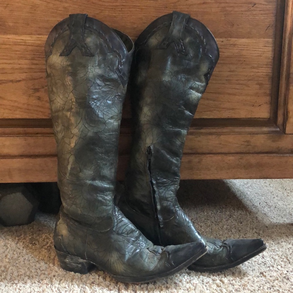 Old Gringo black/grey distressed tall shaft boots